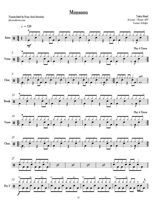 Monsoon (Arr. Evan Aria Serenity) - Tokio Hotel (Drums)