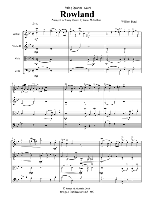Byrd: Rowland for String Quartet (Arr. James M. Guthrie) - William Byrd (String Quartet)