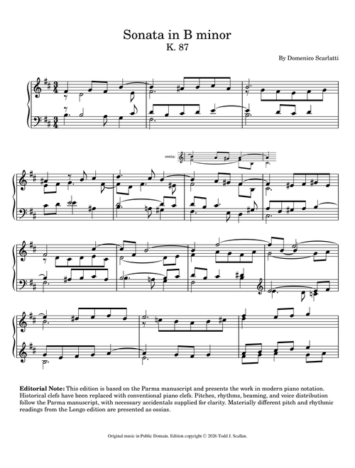 Sonata in B minor, K. 87 (Arr. Todd J. Scallan) - Domenico Scarlatti (Piano Solo)