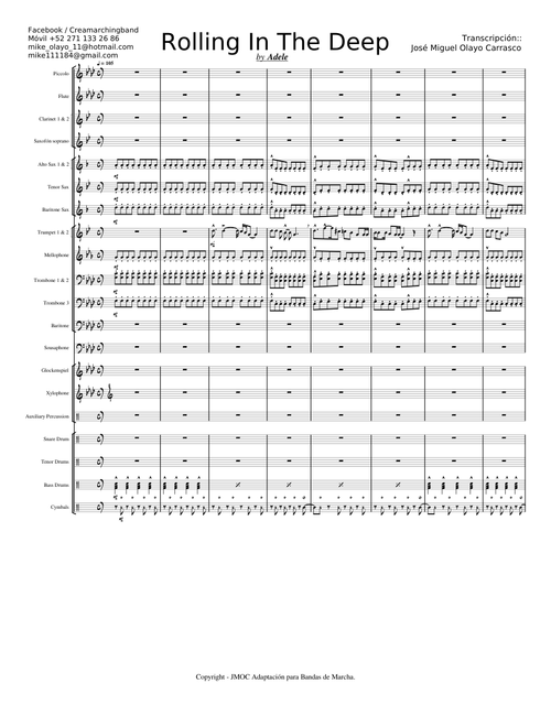 Rolling In The Deep - by Adele.  Arrangement for marching band