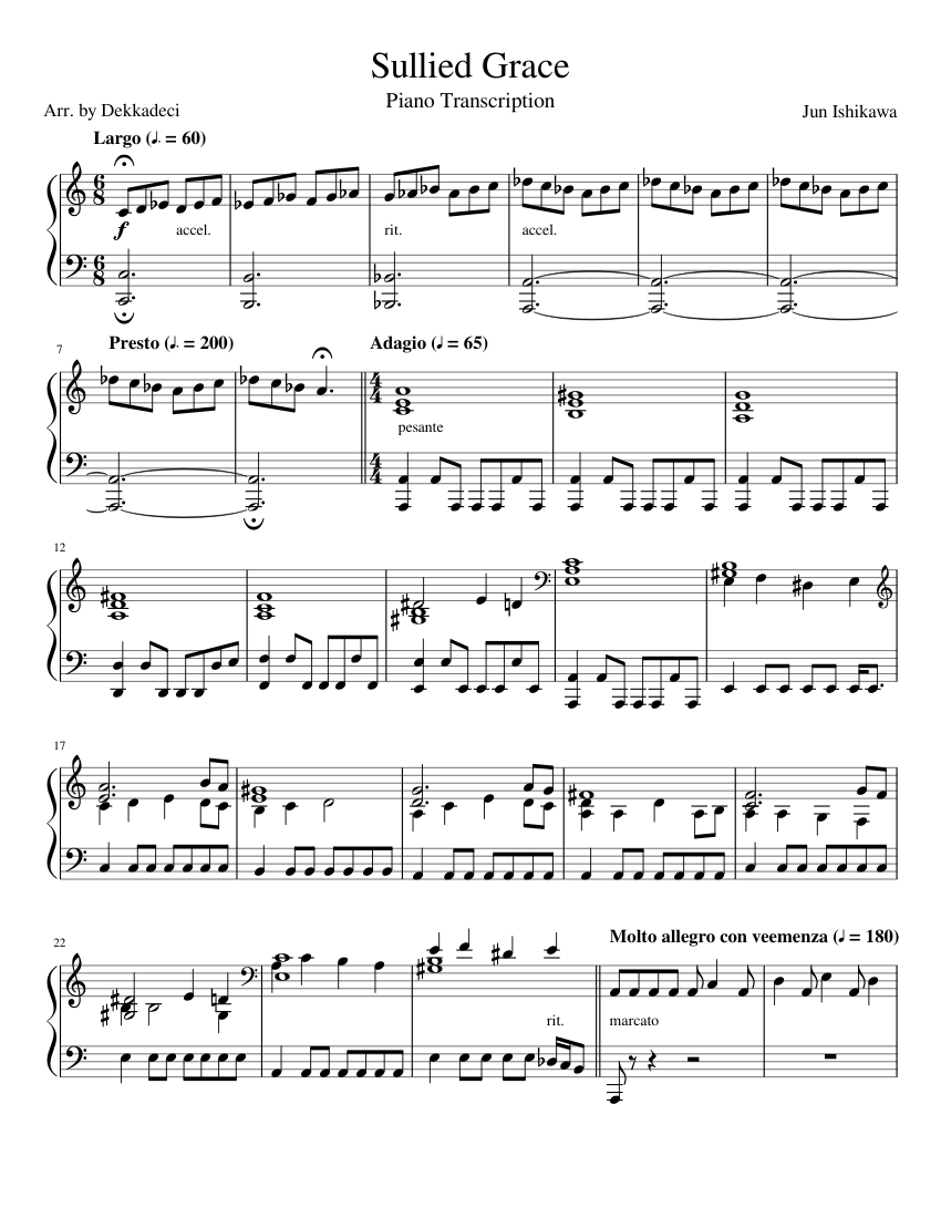 Sullied Grace (Piano Transcription) Sheet Music for Piano