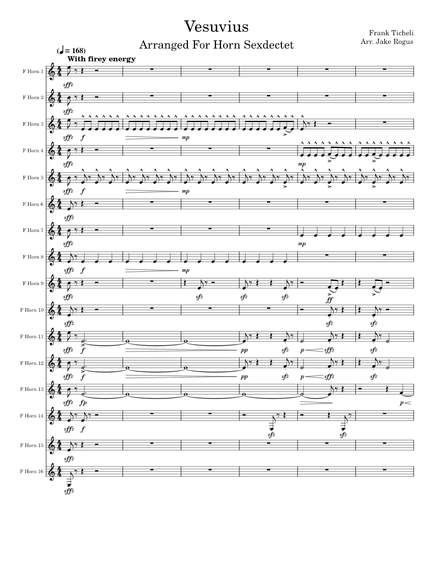 Vesuvius Arranged For 16 Horns Sheet Music for French horn (Brass