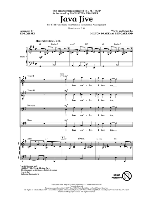 Java Jive (arr. Ed Lojeski) - Manhattan Transfer (Choral, TTBB)