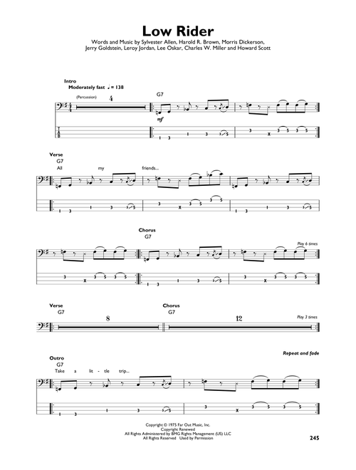 Low Rider - War (Easy Bass Tab)