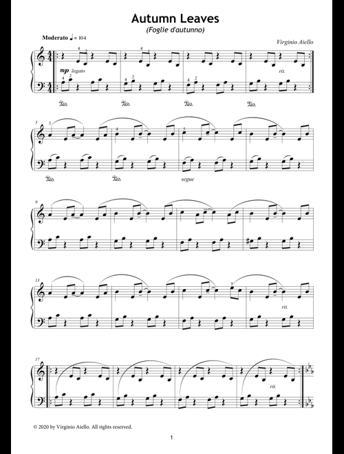 Autumn Leaves (Foglie d'autunno) (Arr. Virginio Aiello) (Piano Solo)