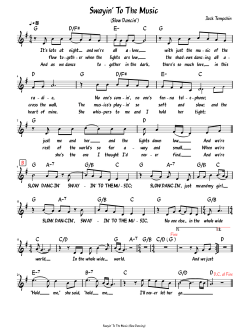 Swayin' to the Music (Slow Dancing) (Lead sheet with lyrics )