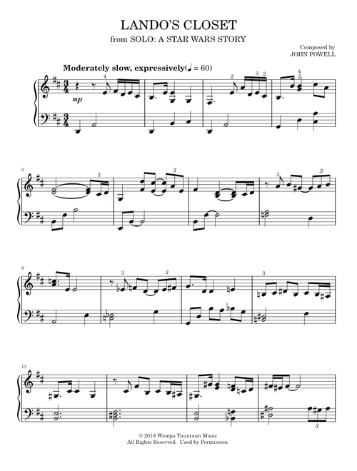 Lando's Closet - John Powell (Easy Piano)
