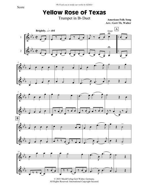 Yellow Rose of Texas (Arr. Gert Th. Walter) - American Folk Song (Trumpet Duet)