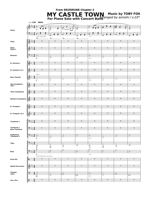 My Castle Town (from DELTARUNE) — arr. Concert Band and Piano Solo