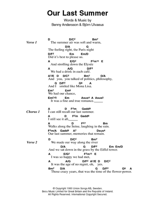 Our Last Summer - ABBA (Guitar Chords-Lyrics)