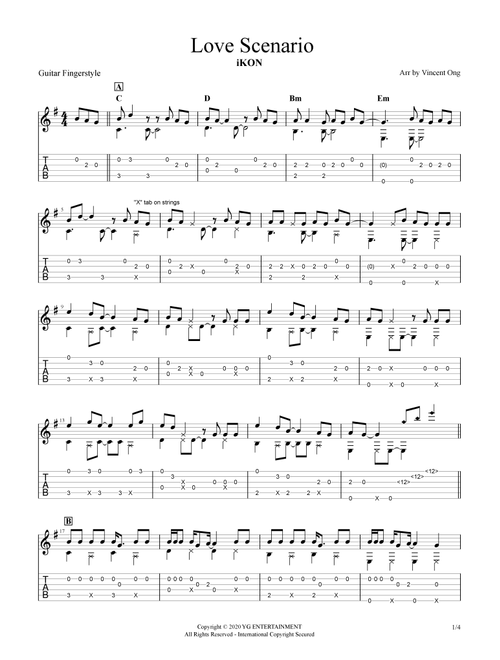 Love Scenario (Arr. Vincent Ong) - iKON (Guitar Tab)