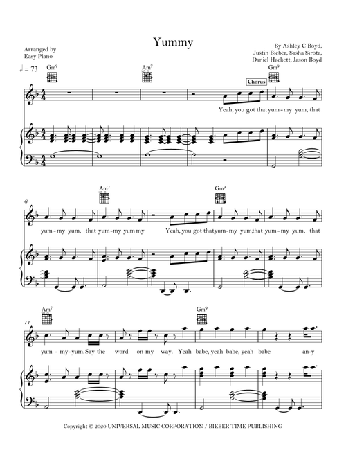 Yummy (Arr. Easy Piano) - Justin Bieber (Piano-Vocal-Guitar)