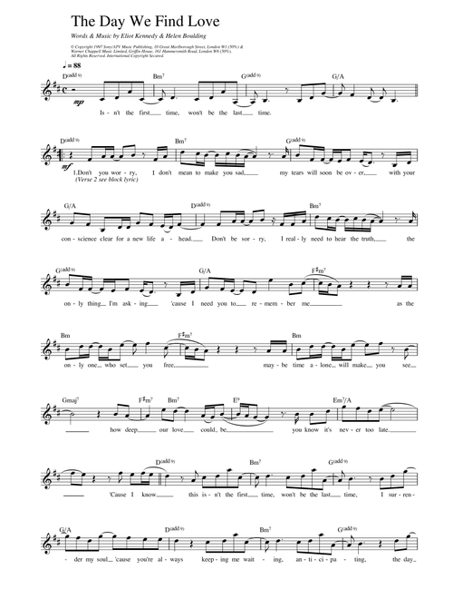 The Day We Find Love - 911 (Lead Sheet - Fake Book)