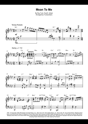 Mean To Me Sheet Music with Chords for Guitar, Bass guitar, Drum