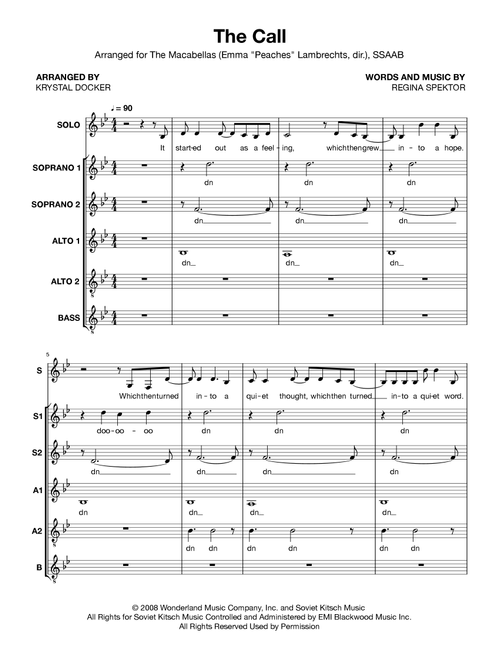 The Call (Arr. Krystal Docker) - Regina Spektor (Choral, SSAA)
