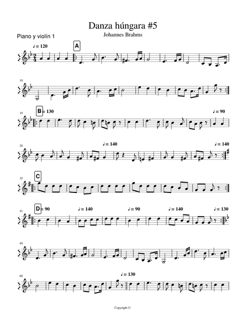 Danza Húngara #5  Piano  1
