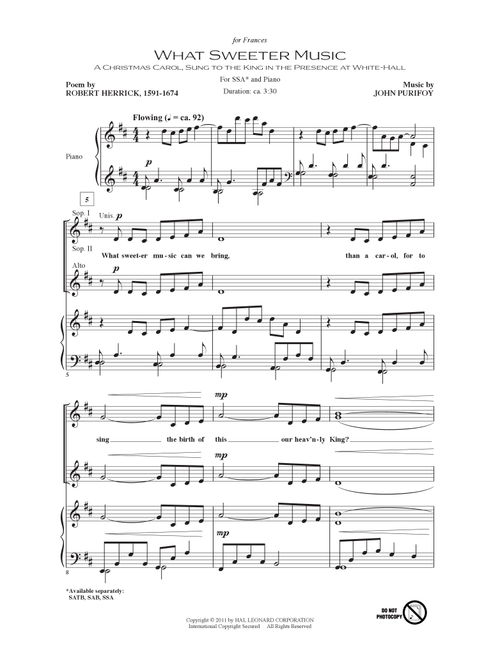 What Sweeter Music - John Purifoy (Choral, SSA)