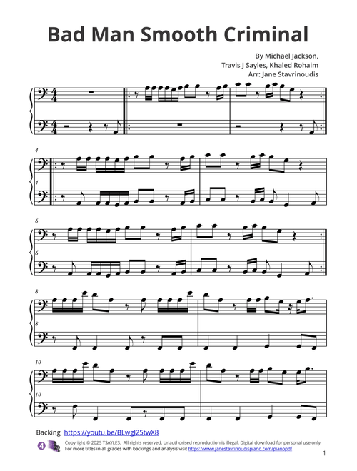 Bad Man Smooth Criminal (Arr. Jane Stavrinoudis) - Polo G (Piano Solo)