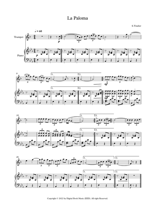 La Paloma - Sebastian Yradier (Trumpet + Piano) (Arr. Digital Book Music) (Trumpet and Piano)