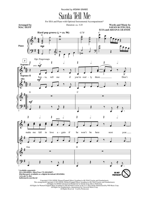 Santa Tell Me (Arr. Mac Huff) - Ariana Grande (Choral, SSA)