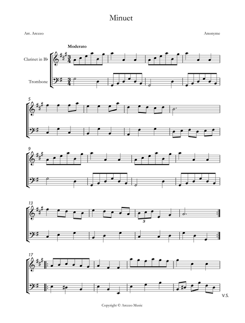 bach bwv anh. 116 minuet in g major Clarinet and Trombone sheet music (Arr. Arezzo Music) - Johann Sebastian Bach (Instrumental Duet)