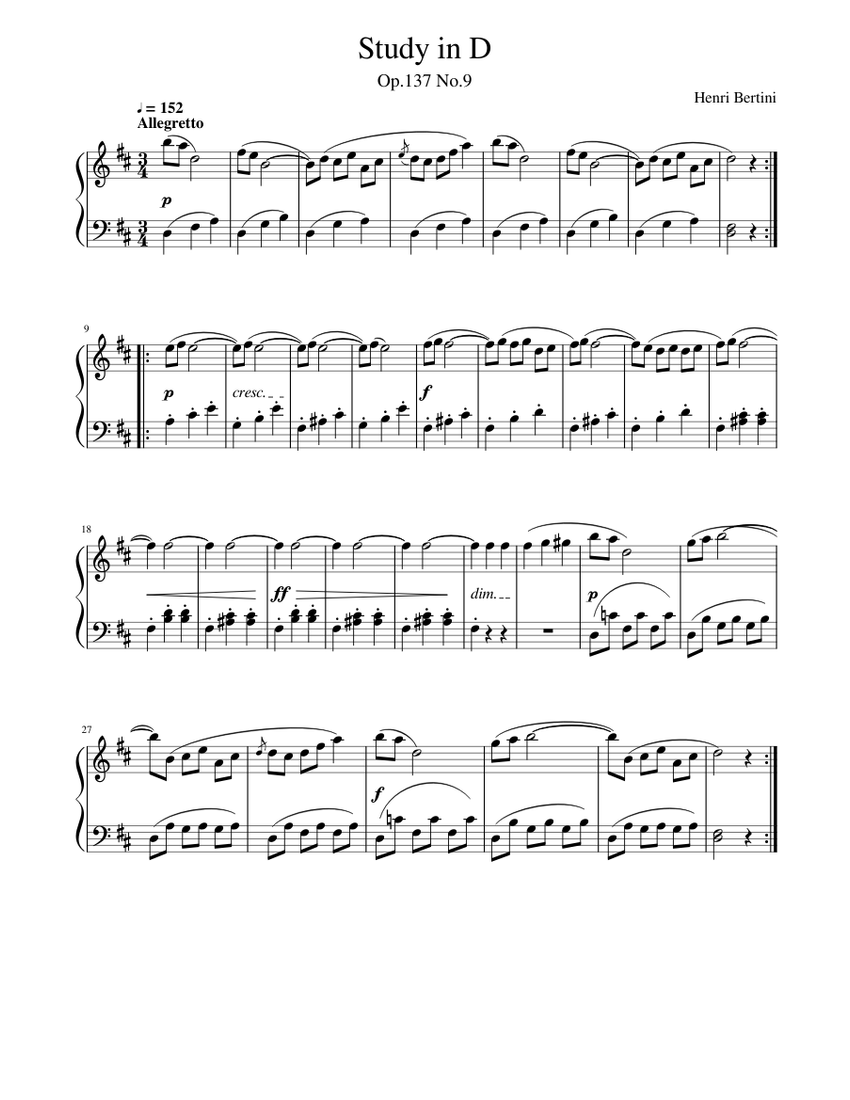 Study in D Sheet music for Piano (Solo) Easy | Musescore.com