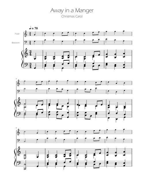 Away in a Manger - Flute and Bassoon Duet w/ Piano (Arr. Ygor Nunes) - William J Kirkpatrick (Instrumental Duet and Piano)