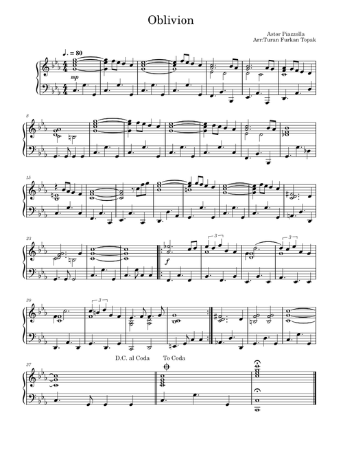 Oblivion (Piazzolla) for Solo Piano