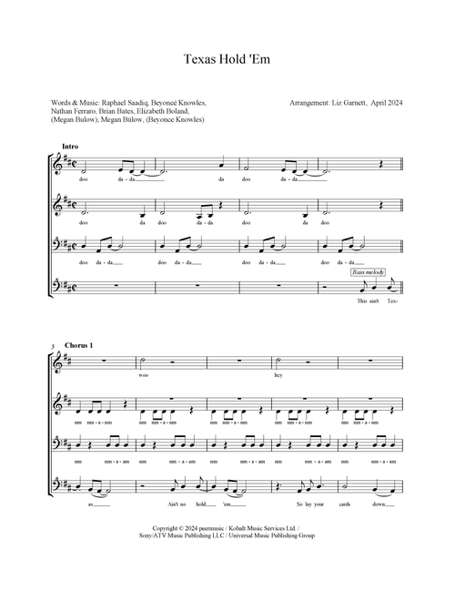 Texas Hold 'em (Arr. Liz Garnett) - Beyoncé (Choral, SSAA)