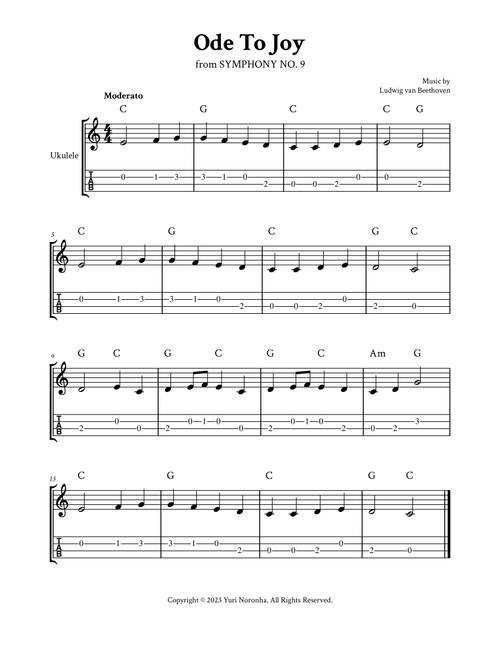 Ode To Joy - For Ukulele (C Major - with TAB and Chords) (Arr. Yuri Noronha) - Ludwig van Beethoven (Ukulele)