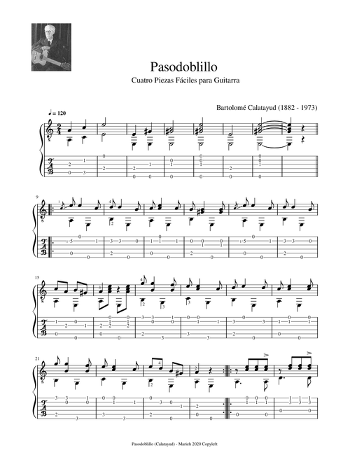Pasodoblillo - Calatayud, Bartolomé (1882 - 1973) - Tablature
