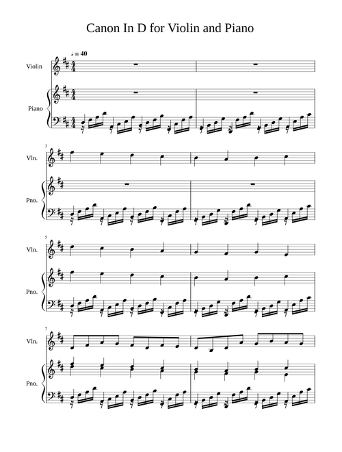 Canon In D for Violin and Piano