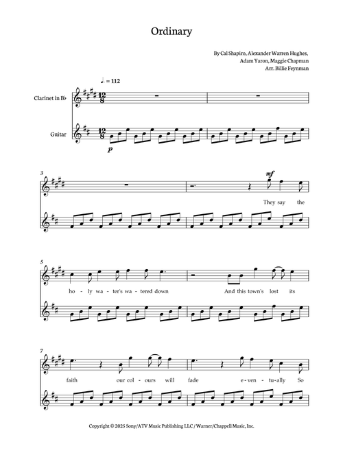 Ordinary (Arr. Billie Feynman) - Alex Warren (Instrumental Duet)