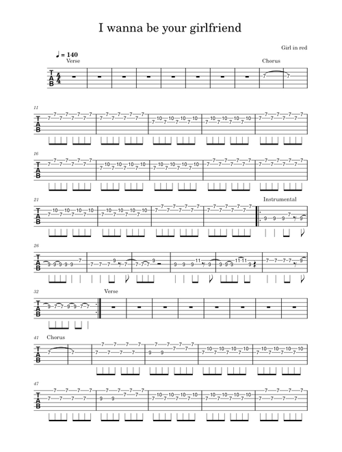 I wanna be your girlfriend – girl in red (electric guitar)