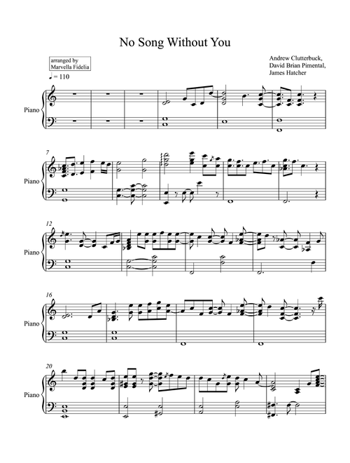 No Song Without You (Arr. Marvella Fidelia) - Honne (Piano Solo)