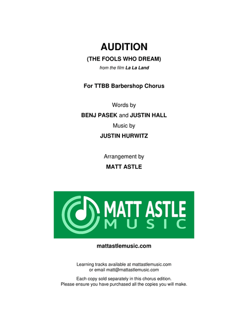 Audition (the Fools Who Dream) (Arr. Matt Astle) - Justin Hurwitz (Choral, TTBB)