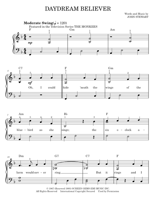 Daydream believer - The Monkees (Easy Piano)