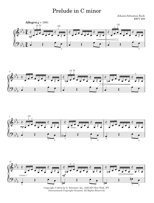 Prelude In C Minor, BMV 999 - Christos Tsitsaros, Johann Sebastian Bach (Piano Solo)
