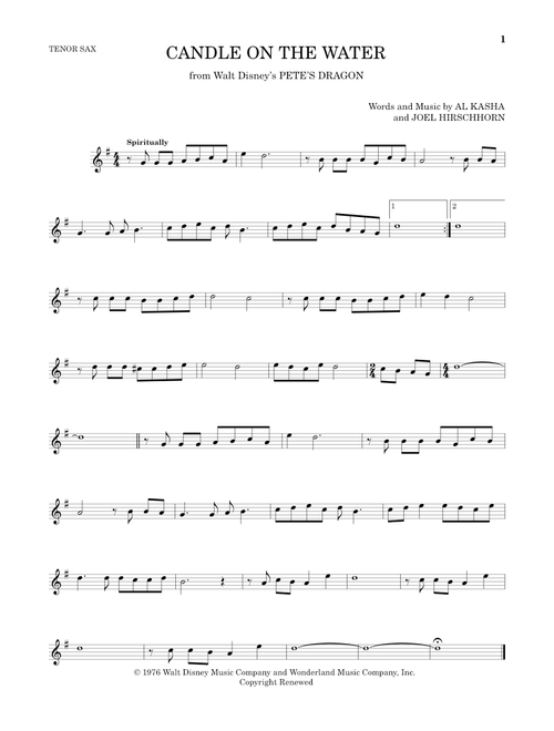 Candle On The Water (from Pete's Dragon) - Helen Reddy (Tenor Sax Solo)