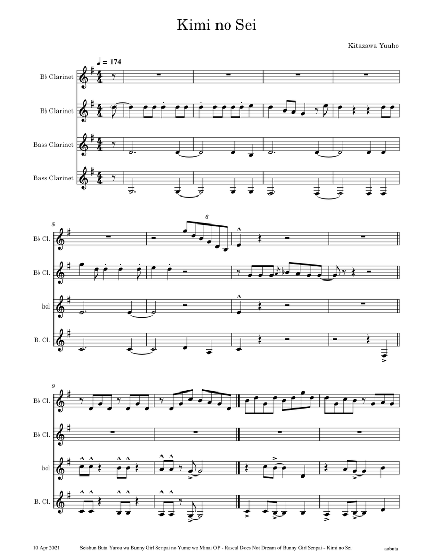 Kimi No Sei The Peggies Sheet music for in bflat,