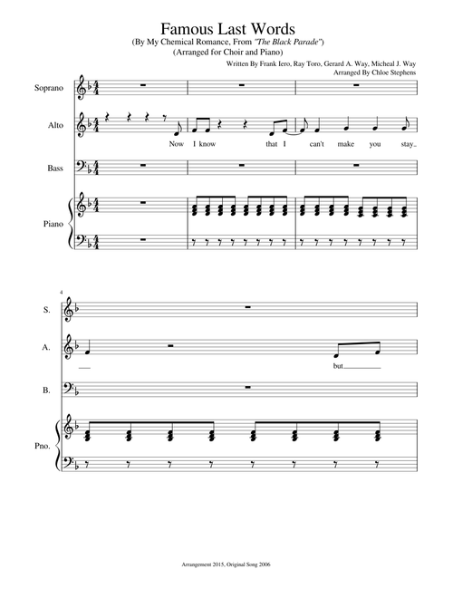 FIXED: Famous Last Words (My Chemical Romance, "The Black Parade", SAB Arrangement)
