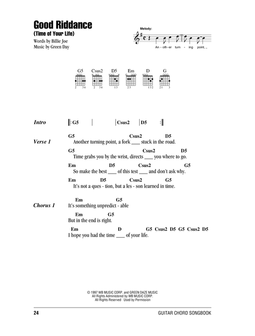 Good Riddance (Time Of Your Life) - Green Day (Guitar Chords-Lyrics)