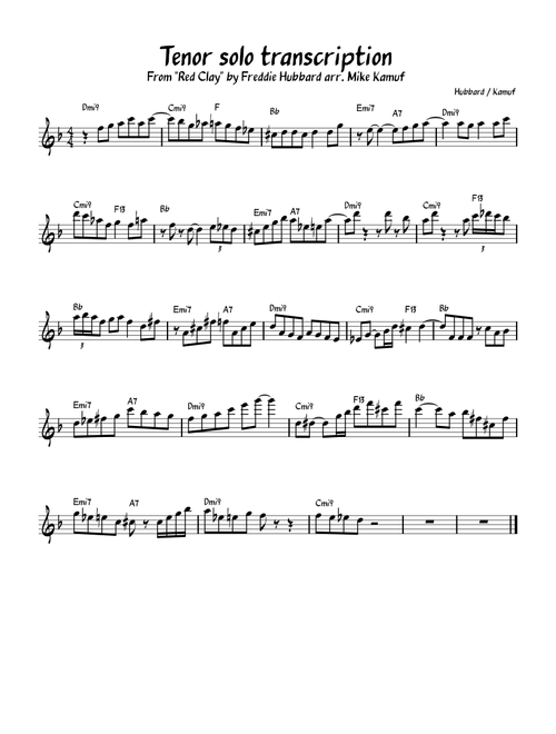 Red Clay – tenor sax solo transcription