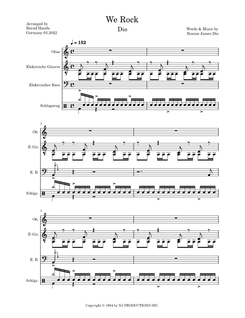 We Rock – Dio Sheet Music for Oboe, Guitar, Bass guitar