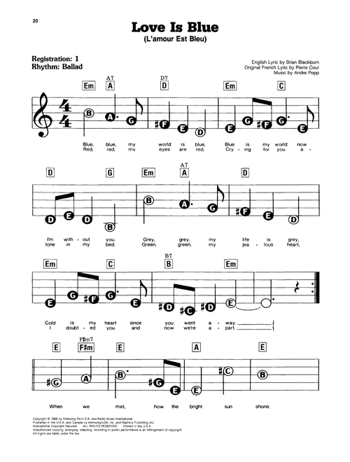 Love Is Blue (L'amour Est Bleu) - Paul Mauriat (E-Z Play Today)