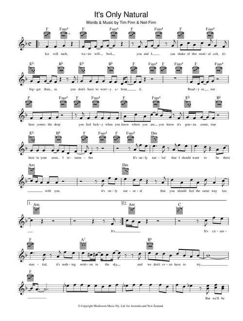 It's Only Natural - Crowded House (Lead Sheet - Fake Book)