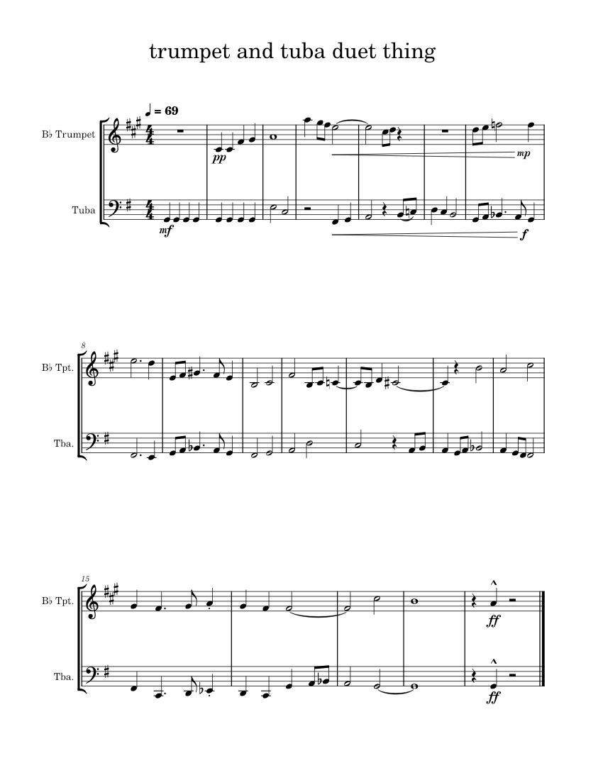 trumpet and tuba duet thing Sheet Music for Tuba, Trumpet in b-flat ...