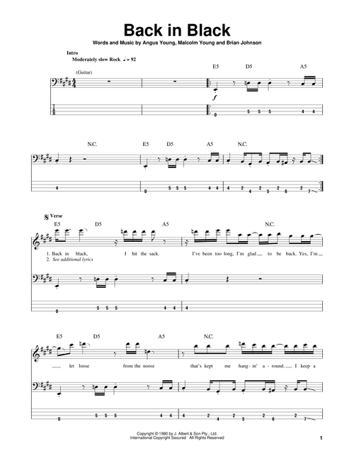 Back In Black - AC/DC (Bass Tab)