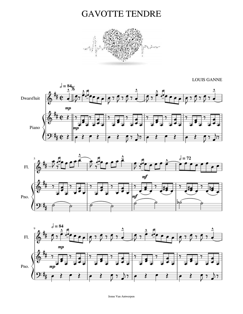 GAVOTTE TENDRE – LOUIS GANNE Sheet Music For Piano, Flute (Solo ...