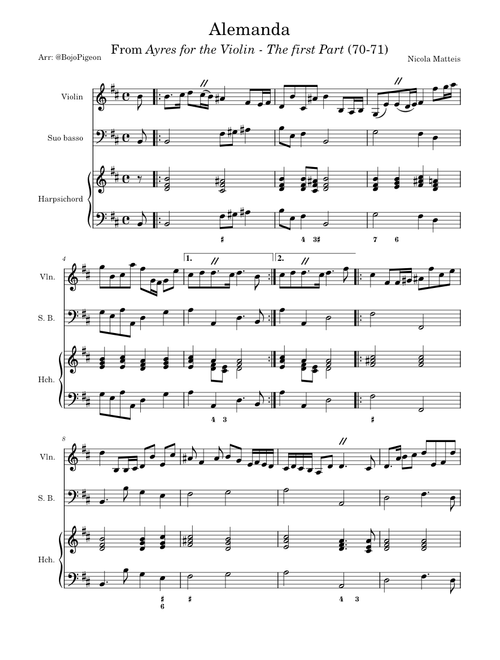 Ayrs for the Violin: The first Part: Alemanda 3 – Nicola Matteis